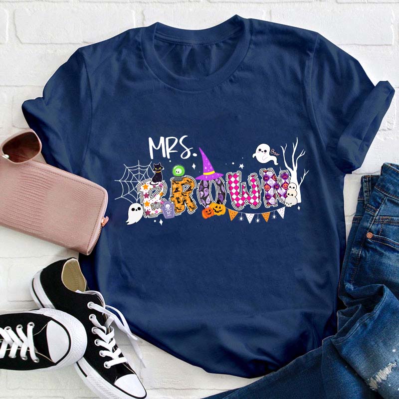 Personalized Name Happy Halloween Teacher T-Shirt