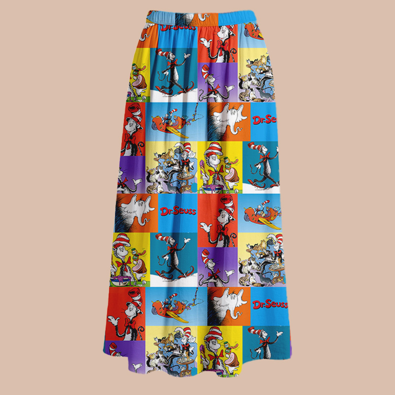 The Cat In The Hat Daily Routine Teacher Autumn Printed Midi Skirt