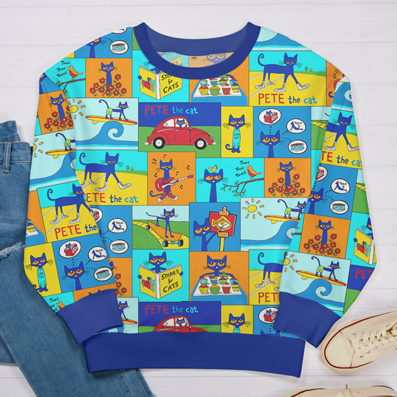 Cat Daily Routine Teacher Printed Sweatshirt Sale-Teachersgram