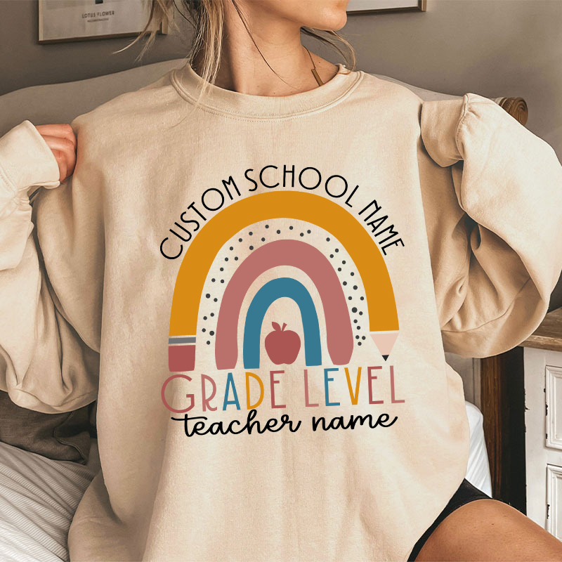 Personalized Name Rainbow Apple Teacher Sweatshirt