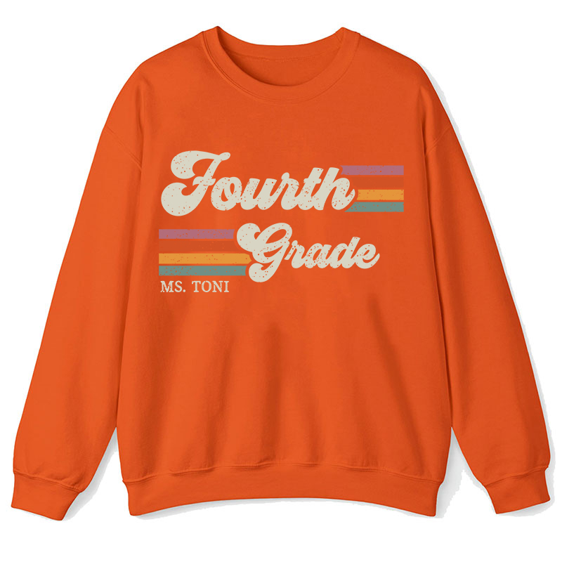 Personalized Grade And Name Retro Horizontal Stripes Teacher Sweatshirt