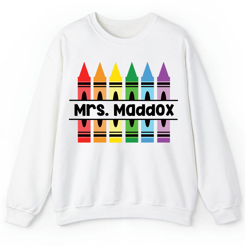 Personalized Pencil Crayon Teacher Name Teacher Sweatshirt