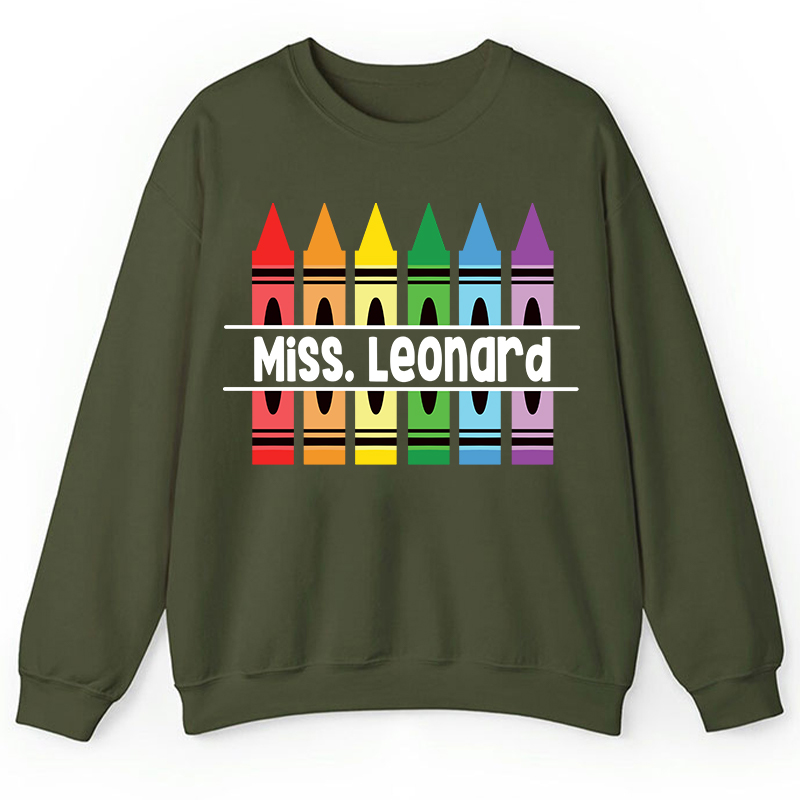 Personalized Pencil Crayon Teacher Name Teacher Sweatshirt
