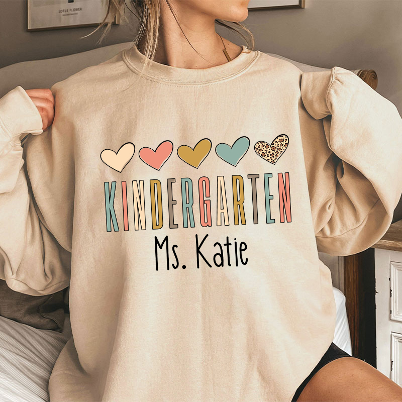 Personalized Name Colorful Heart Teacher Sweatshirt