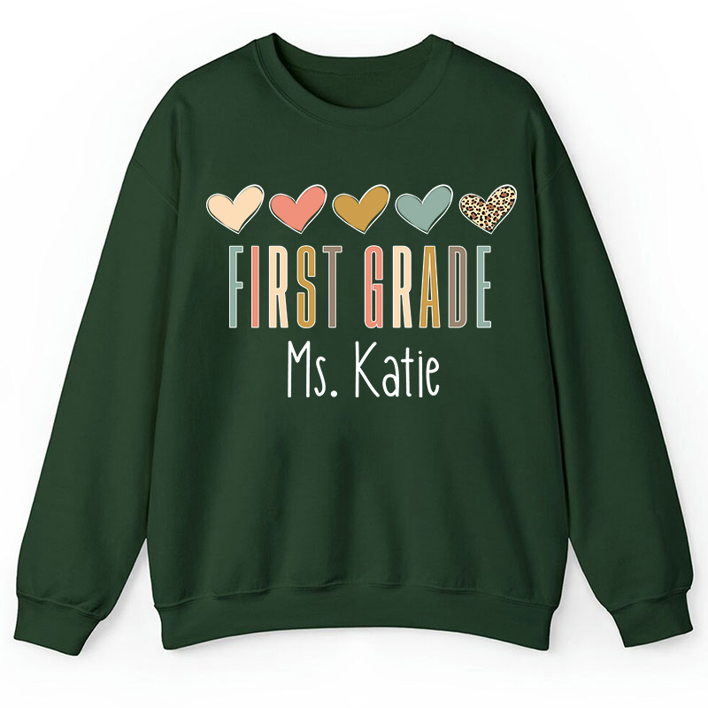 Personalized Name Colorful Heart Teacher Sweatshirt