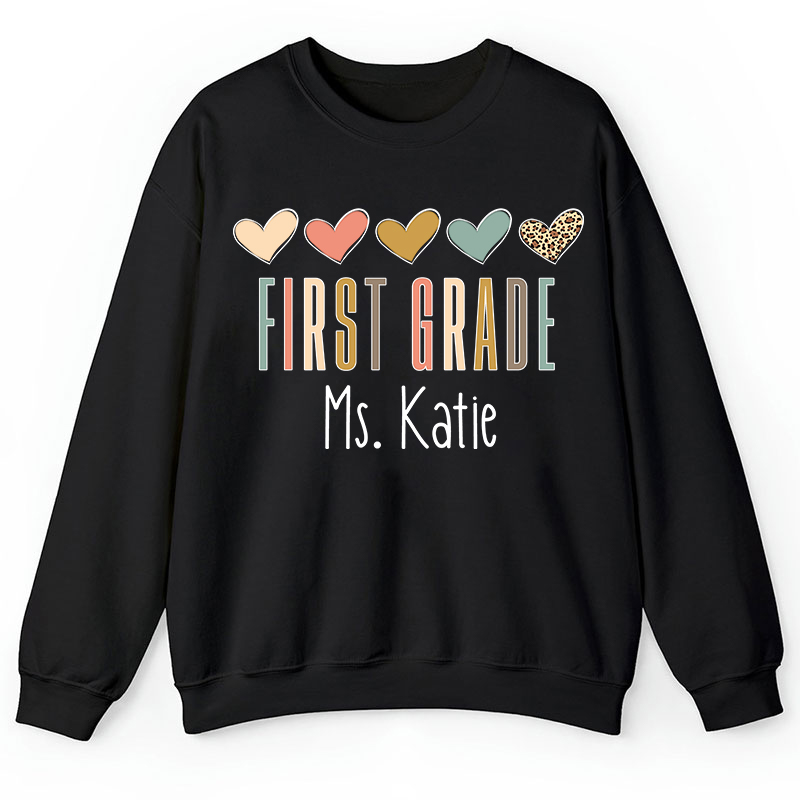 Personalized Name Colorful Heart Teacher Sweatshirt