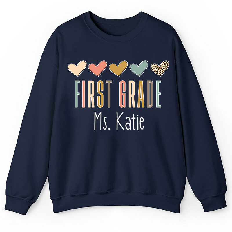 Personalized Name Colorful Heart Teacher Sweatshirt