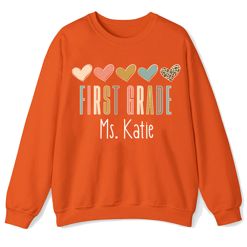 Personalized Name Colorful Heart Teacher Sweatshirt