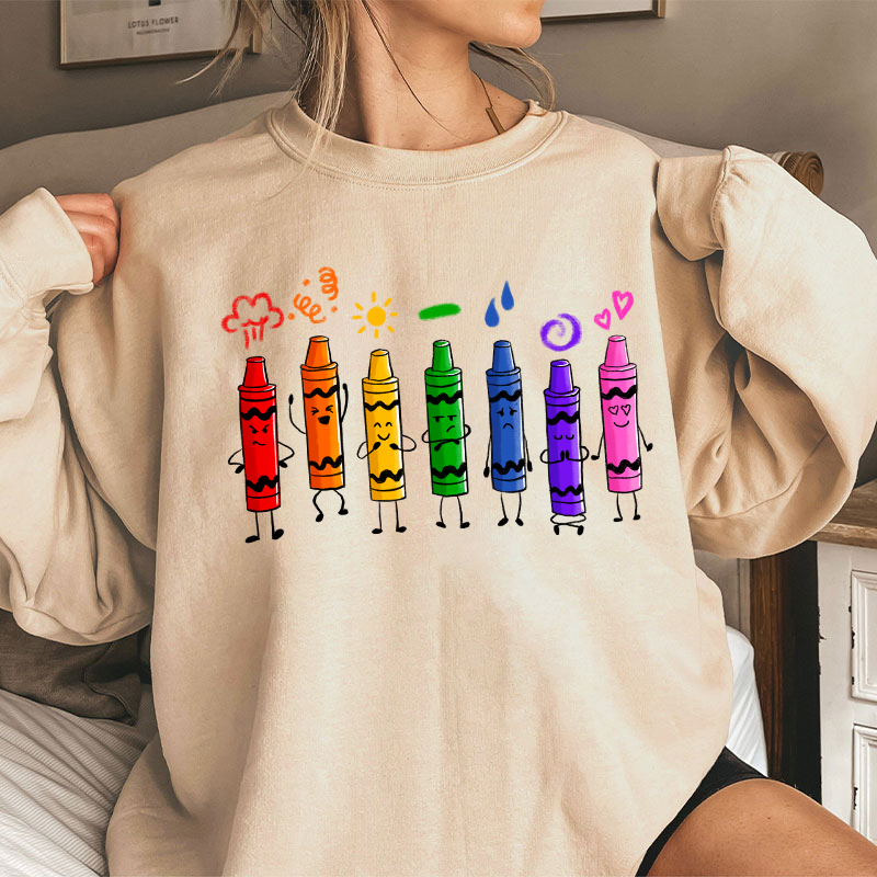 Mood Color Crayons Teacher Sweatshirt