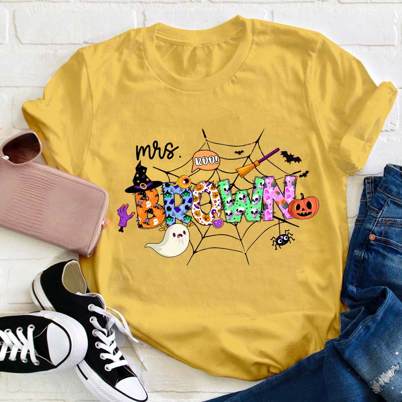 Personalized Name Halloween Crew Teacher T-Shirt