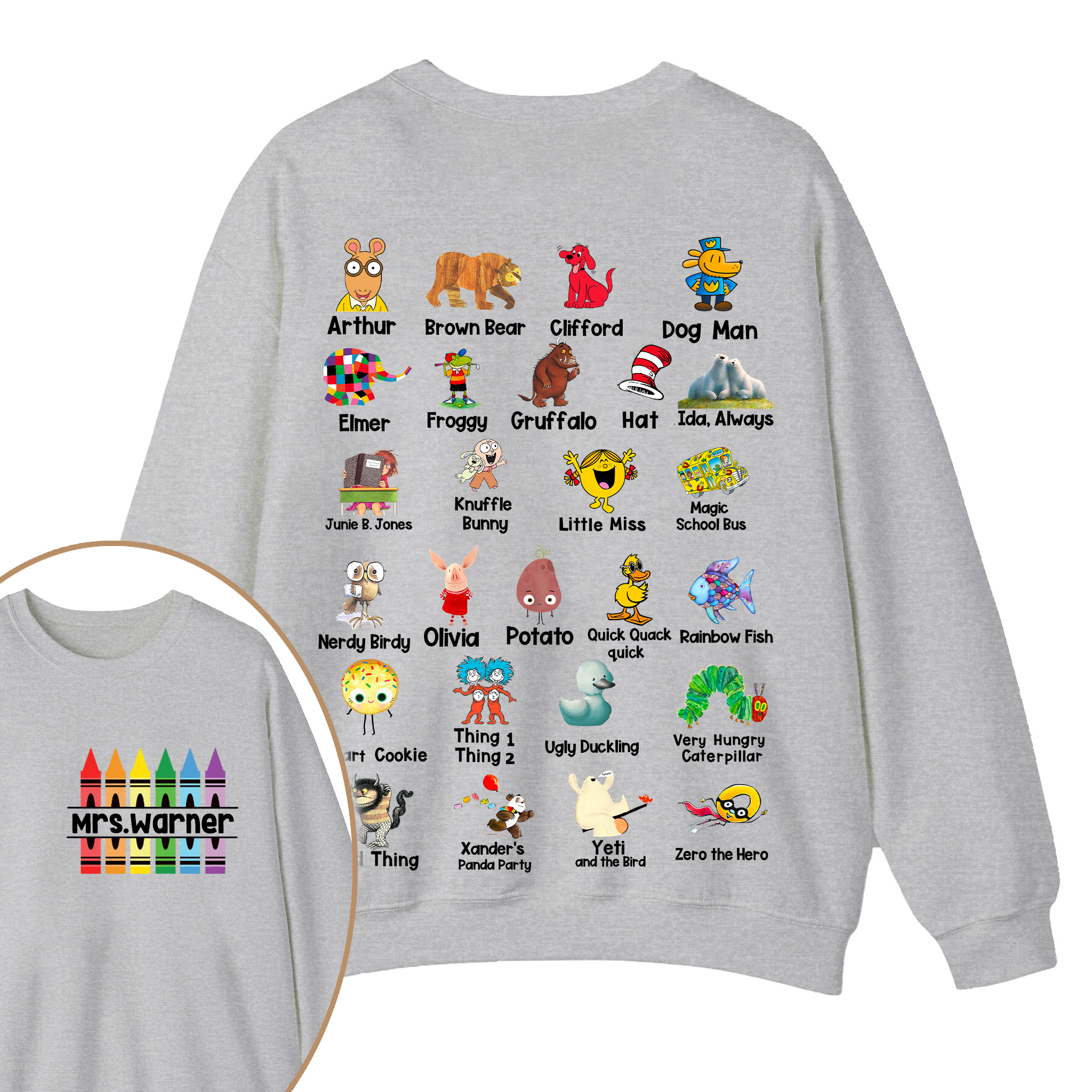 Personalized Pencil Crayon Name Teacher Two Sided Sweatshirt