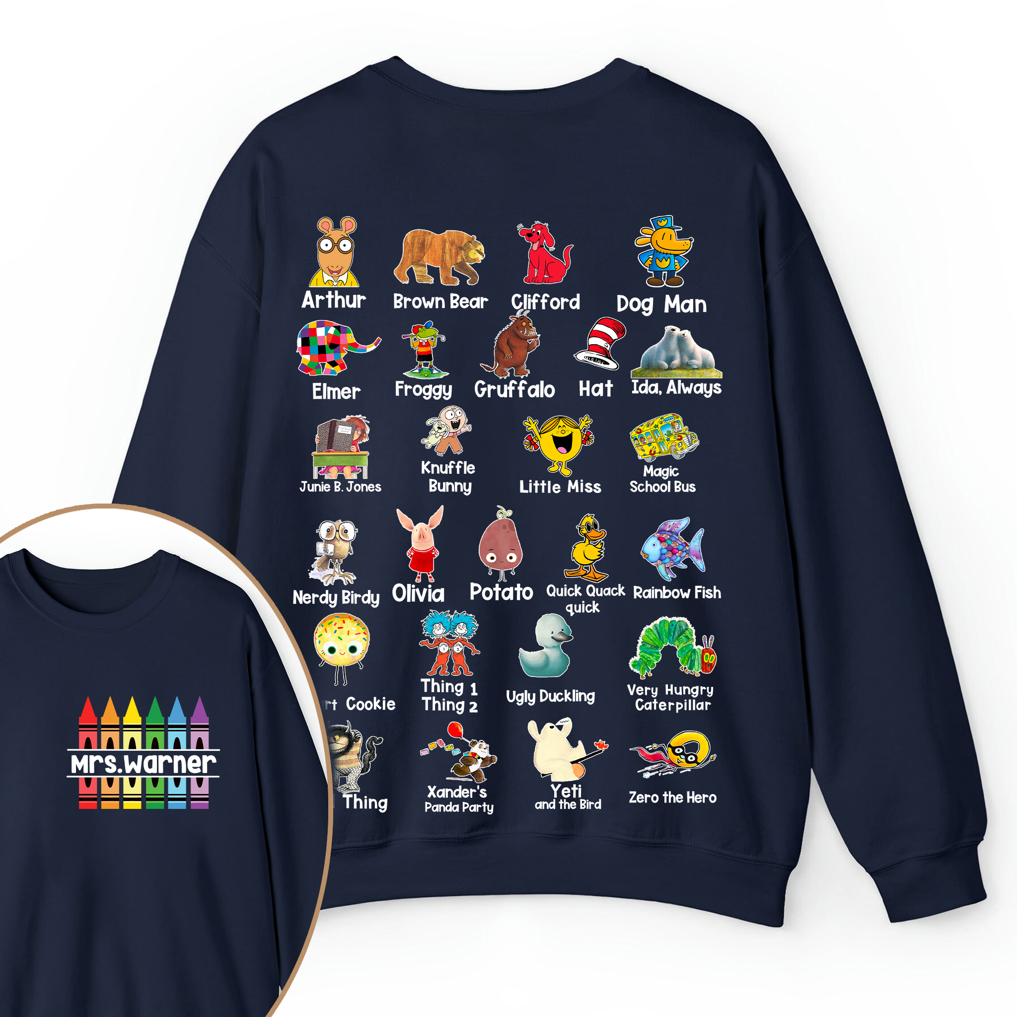 Personalized Pencil Crayon Name Teacher Two Sided Sweatshirt