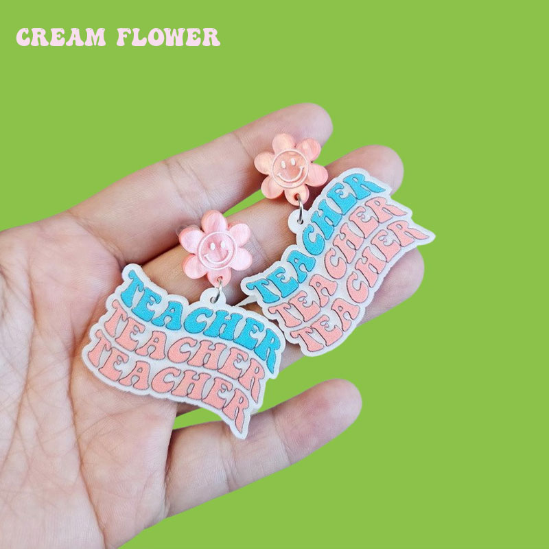 Colorful Teacher Life Flower Teacher Acrylic Earrings