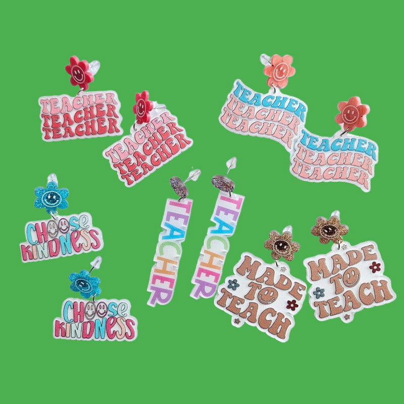 Colorful Teacher Life Flower Teacher Acrylic Earrings