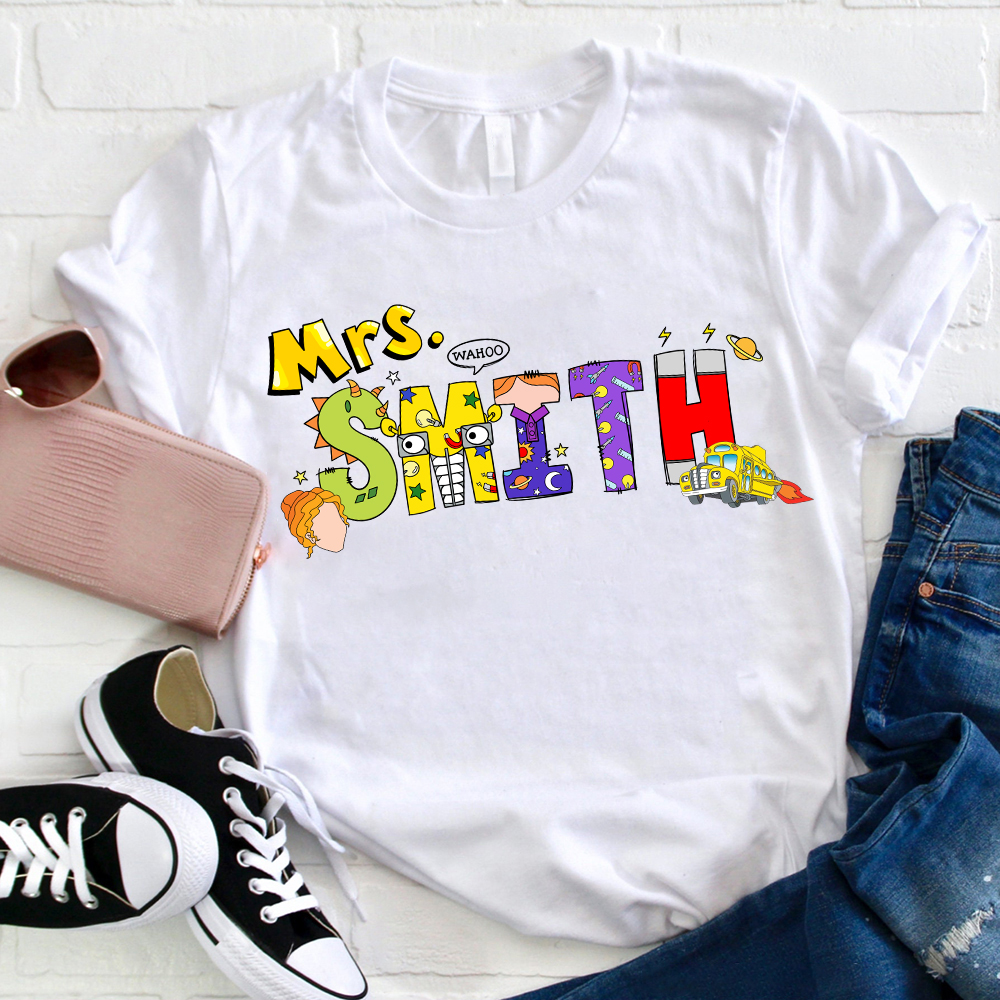 Personalized Name School Bus Teacher T-Shirt