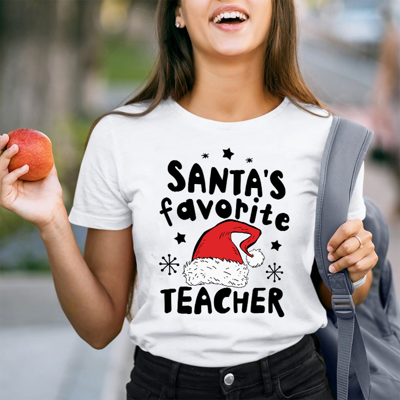 Santa's Favorite Teacher Christmas Teacher T-Shirt