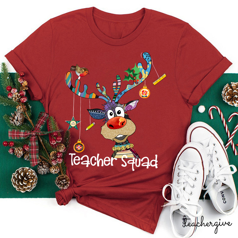 Teacher Squad With Reindeer Joy Teacher T-Shirt