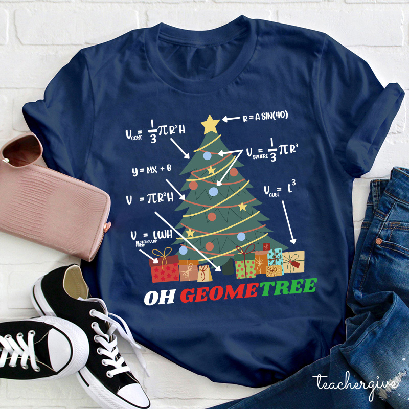 Oh Geometree Christmas Teacher T-Shirt