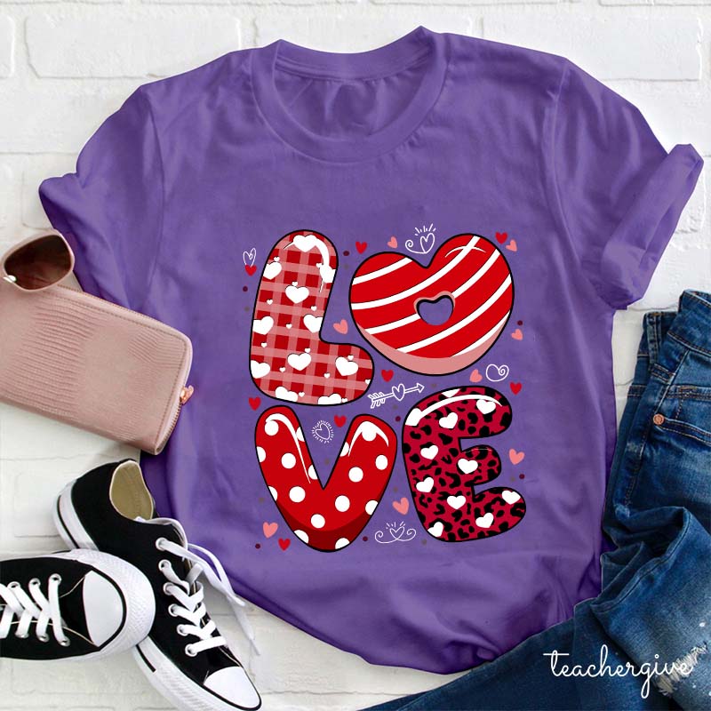 Heart Print Love Teacher T-Shirt