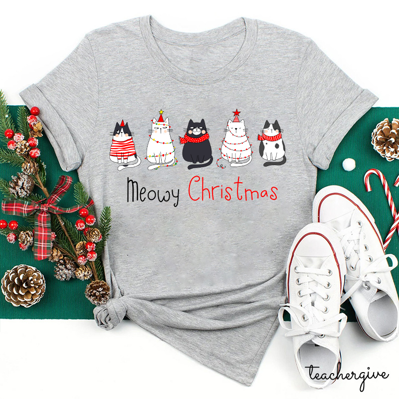 Meowy Christmas Teacher T-Shirt