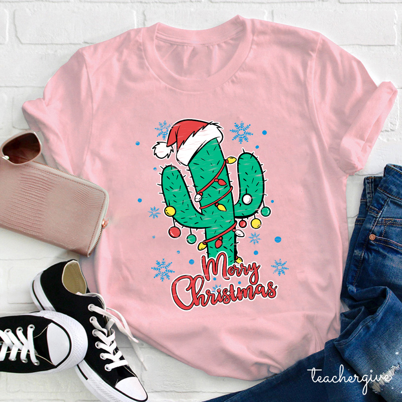 Merry Christmas Cactus Teacher T-Shirt