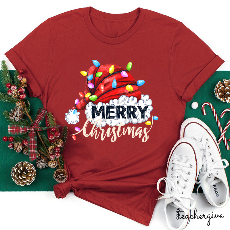 Merry Christmas And Big Red Hat Teacher T-Shirt