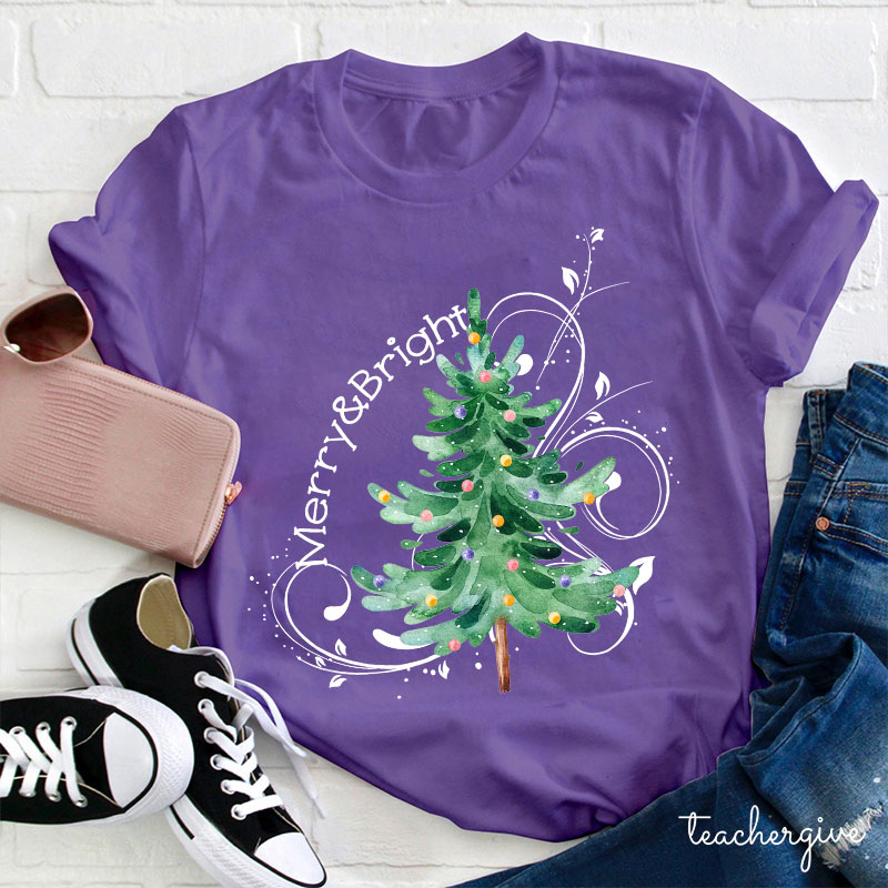 Merry And Bright Christmas Teacher T-Shirt