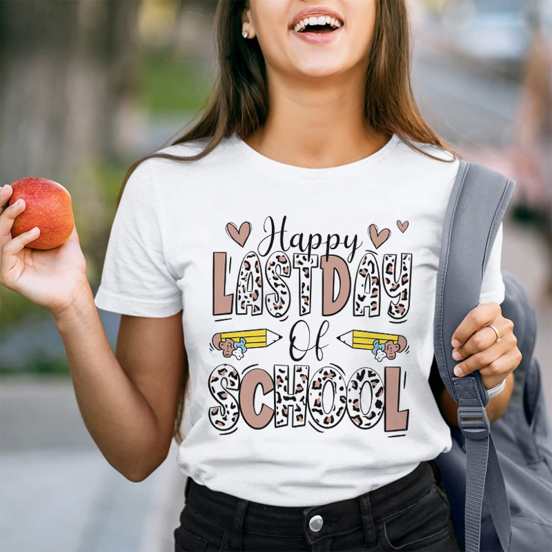 Happy Last Day Of School Leopard Print T-Shirt