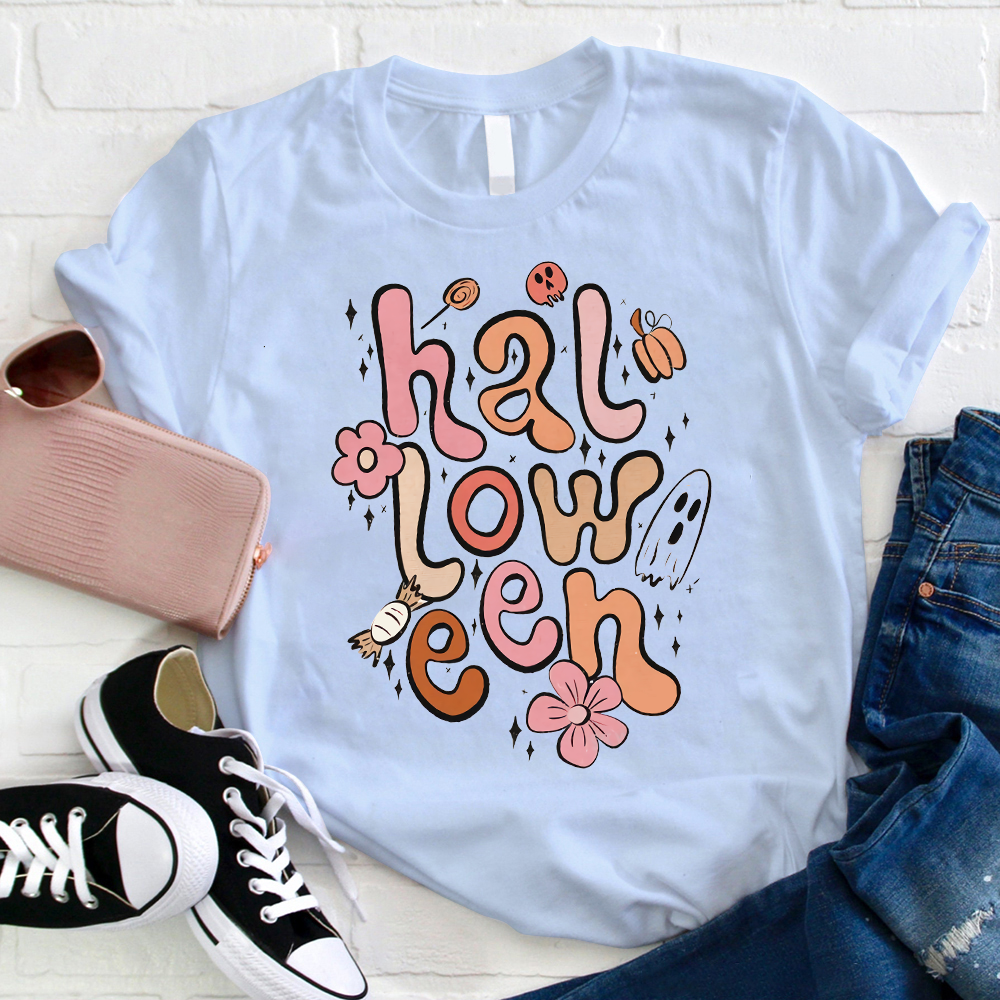 Flower And Cute Ghost Halloween T-Shirt