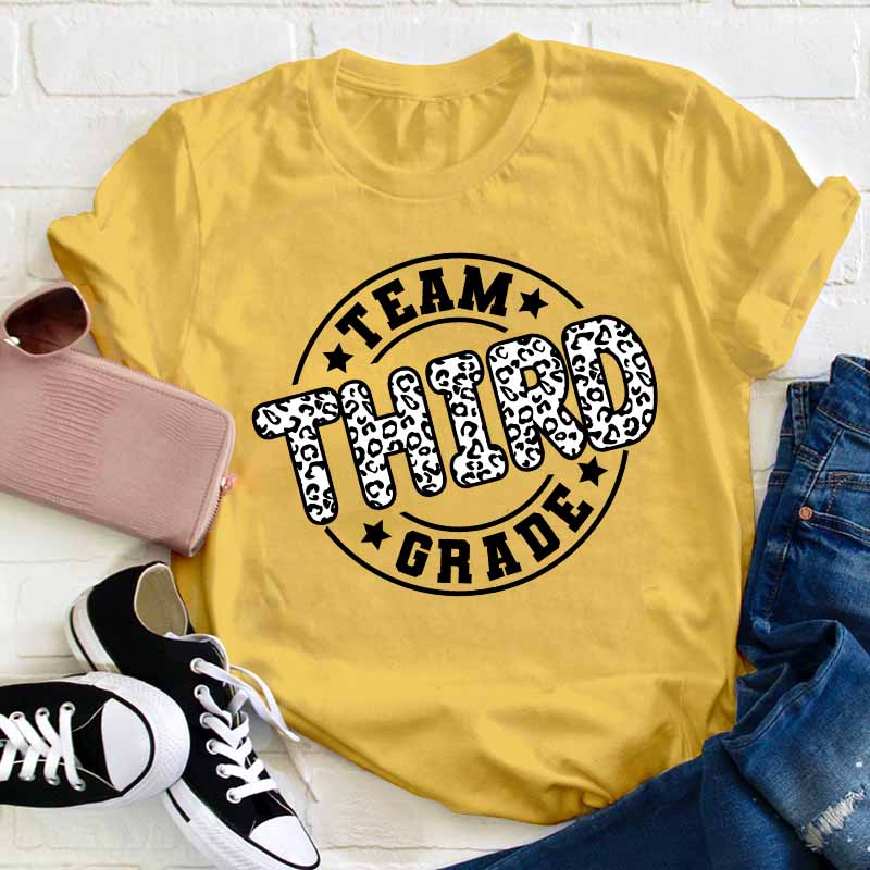 Personalized Grade Team Leopard Teacher T-Shirt