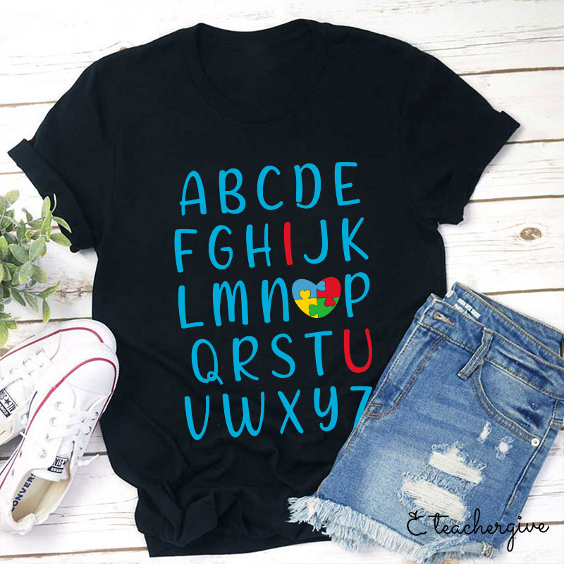 Valentine Vibes Alphabet Teacher T-Shirt-Teachergive