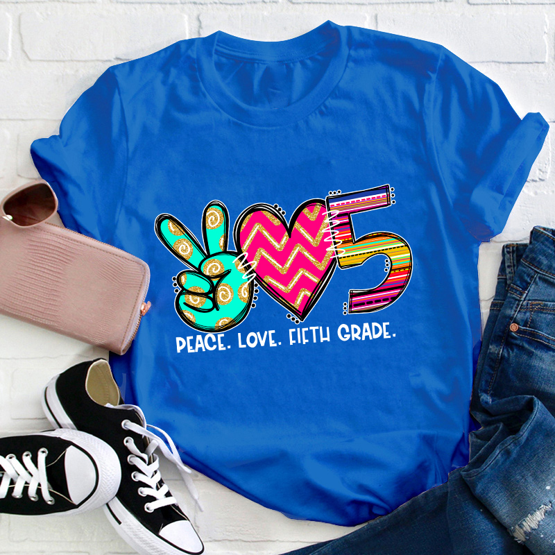 Personalized Grade Peace Love Teacher T-Shirt