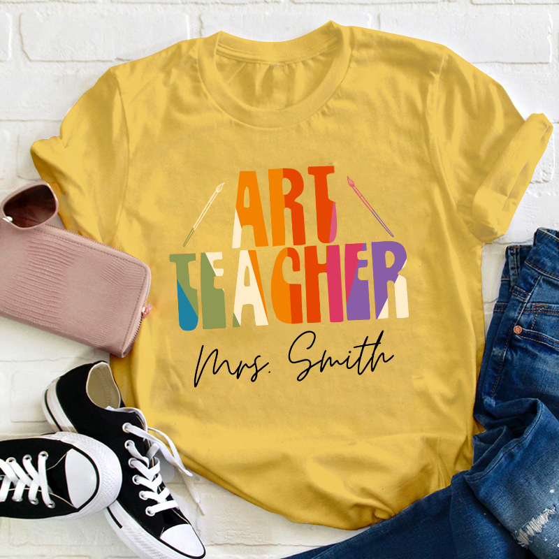 Personalized Name And Subject Simple Color Teacher T-Shirt