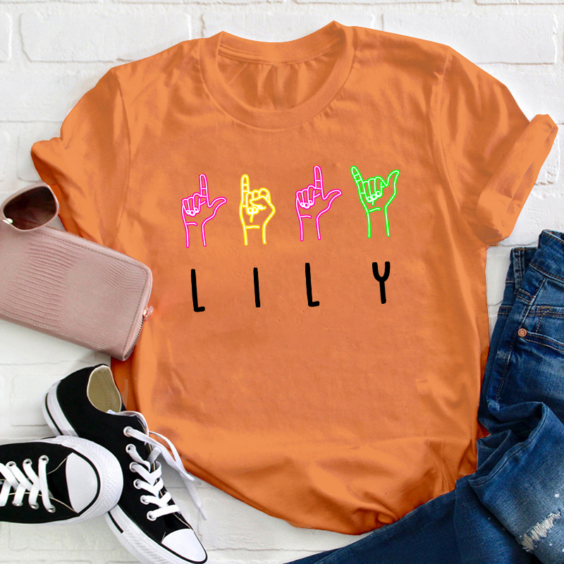 Personalized Name Alphabet Sign Language Teacher T-Shirt