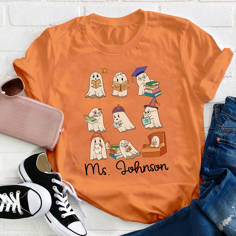 Personalized Name Reading Spooky Teacher T-Shirt