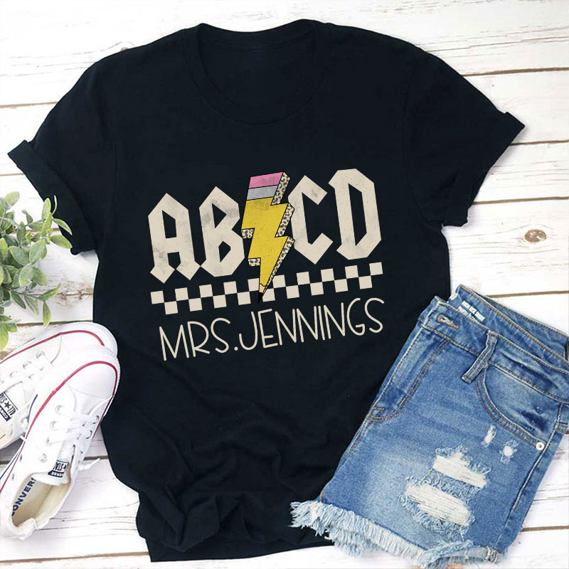 Personalized Name Alphabet And Lightning Pencil Teacher T-Shirt Sale-Teachersgram