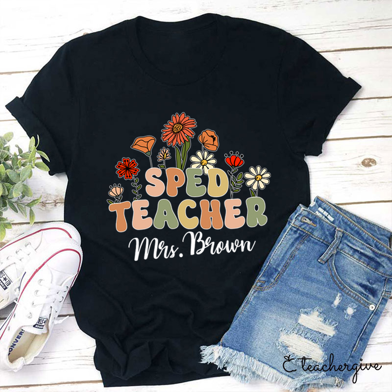 Personalized Spring Floral Sped Teacher T-Shirt-Teachergive