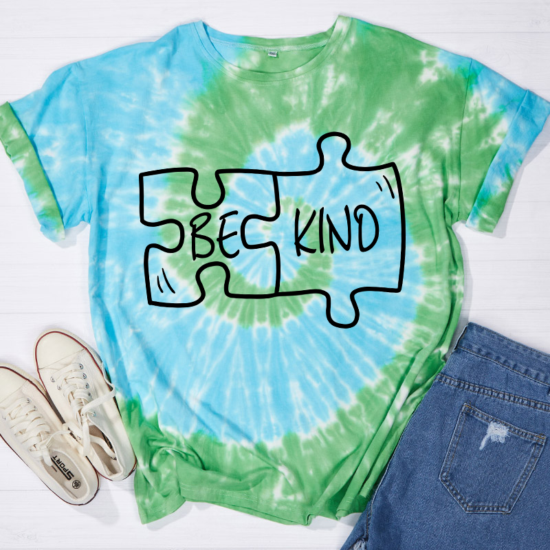 Be Kind Puzzle Teacher Tie-dye T-Shirt