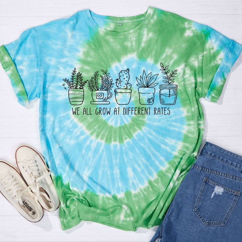 We All Grow At Different Rates Teacher Tie-dye T-Shirt