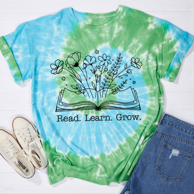 Read Learn Grow Teacher Tie-dye T-Shirt