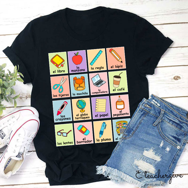 Spanish Picture Correspondence List Teacher T-Shirt