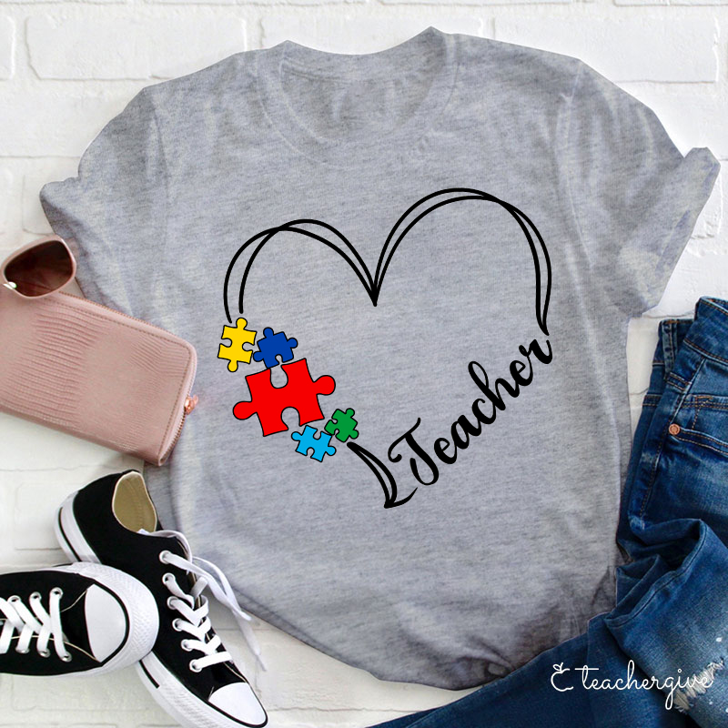 Puzzles and Hearts Teacher T-Shirt