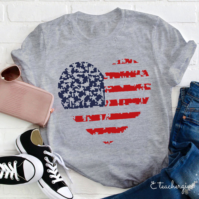 Independence Day Heart Teacher T-Shirt