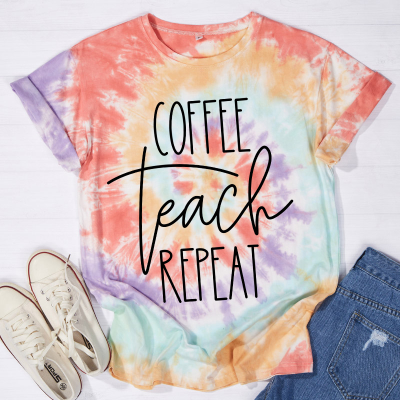 Coffee Teach Repeat Teacher Tie-dye T-Shirt