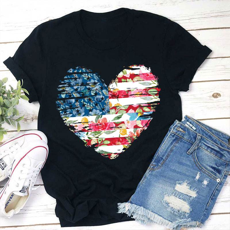 Flower Heart Teacher T-Shirt
