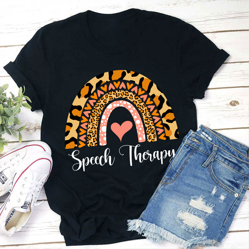 Leopard Rainbow Speech Therapy Teacher T-Shirt