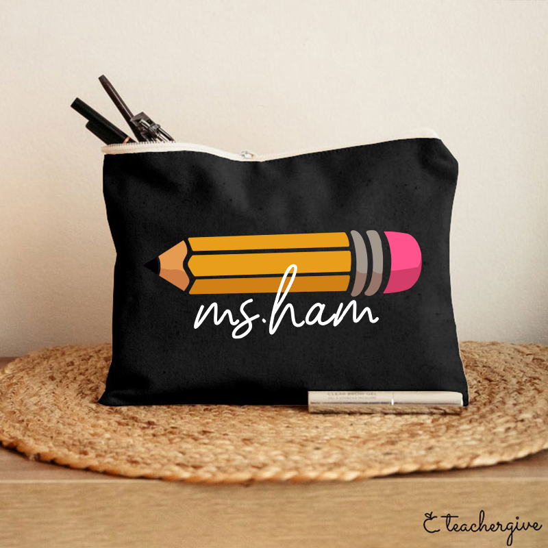 Personalized Pencil Teacher Name Makeup Bag