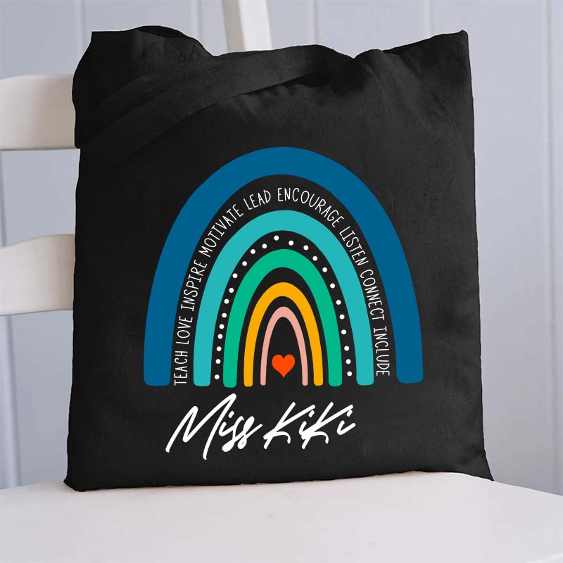 Personalized Teach Love Inspire Motivate Lead Encourage Listen Connect Include Teacher Tote Bag