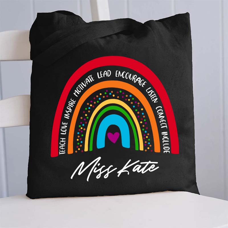 Personalized Red Rainbow Teacher's Ability Teacher Tote Bag