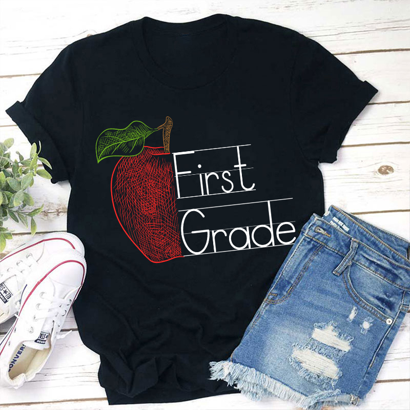 Personalized Grade Half Of Red Apple Teacher T-Shirt